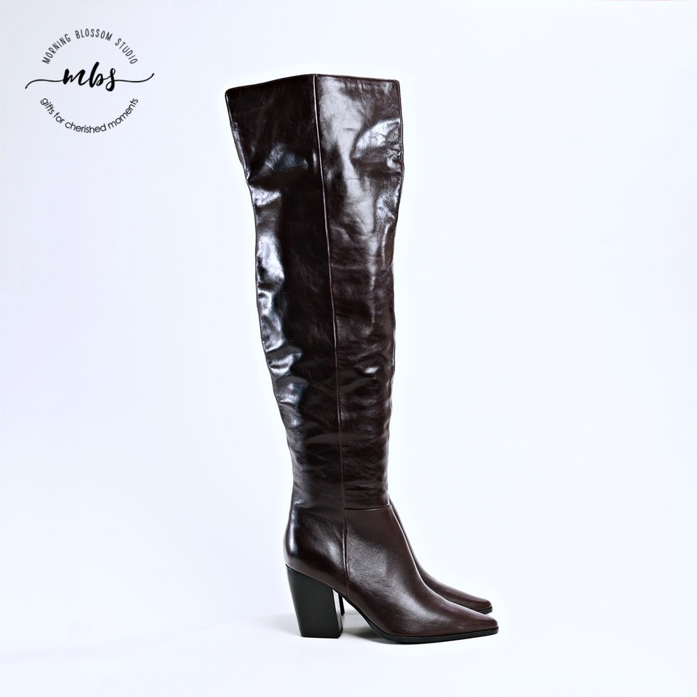 Steve Madden Bramble Leather Over The Knee Boots Dark Brown Women 8